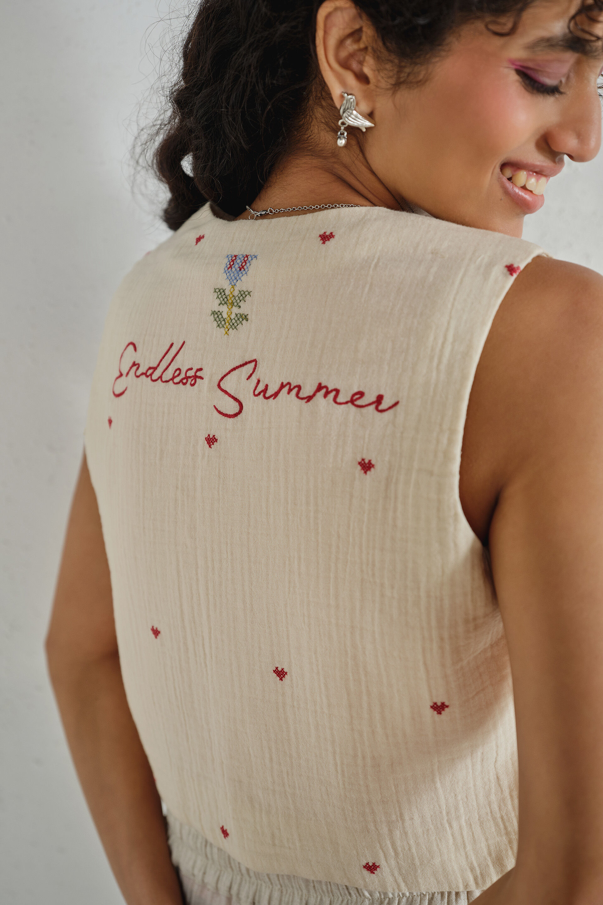 Emboidered Off-White Cotton Jacket, Off White, image 5